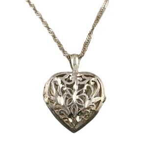 Vintage Sterling Silver Heart Locket Pendant & 18" Rope Chain India Valentines